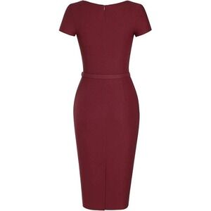MUXXN Vintage Pencil Dress Women Large Burgundy Pleated 1950s Rockabilly Belted